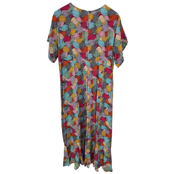 Parsley and Sage Maxi Dress Size Large Leaf Print Ruffle Hem Multicolor Artsy - Picture 2 of 6